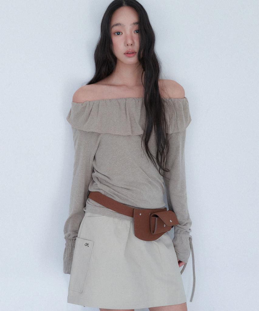 Auro Shirring Cargo Mini Skirt [ Beige ]