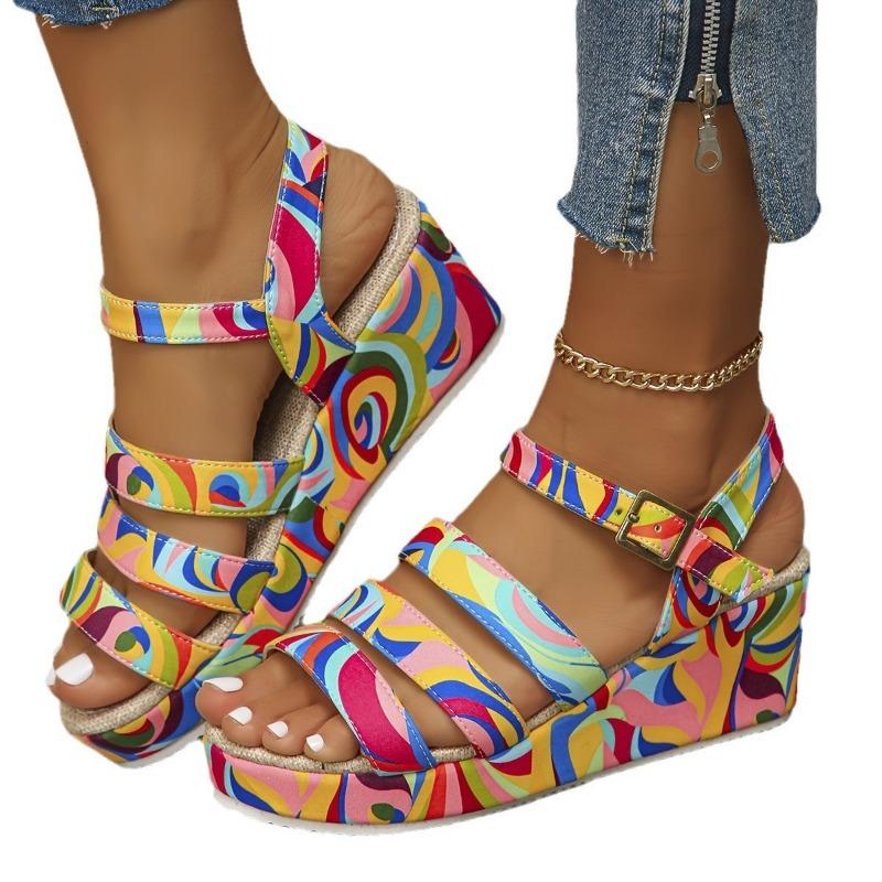 New Sandals Fashion Versatile Thick Soled High Heels Slope Heels High End Women's Shoes Designed Comfort Patterns Roman Shoes