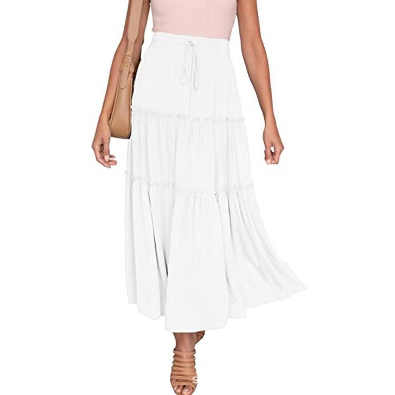 

Lace up High Waisted Solid Color Skirt Tied High Waist Solid Skirt White S