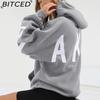 BITCED Damenmode Print Verdicktes Vielseitiges Langarm Oversize Kapuzensweatshirt