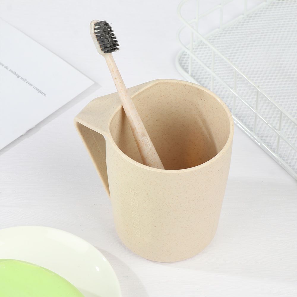 Eco-Friendly With Handle Toothbrush Mouthwash Water Mug Plastic Cup Wheat Straw Tumblers Mug Cup