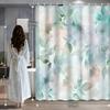 1Pc Green Theme Creative Abstract Art Green Leaf Decorative Shower Curtain, 12 Hooks Bath Curtain, Bathroom Decoration