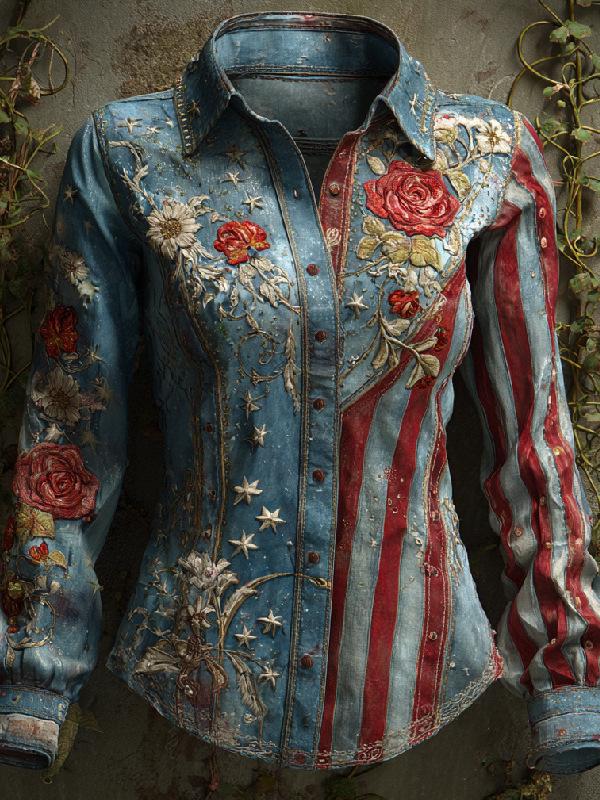 Women's Spring 2026 3D Retro Pattern Print Shirt