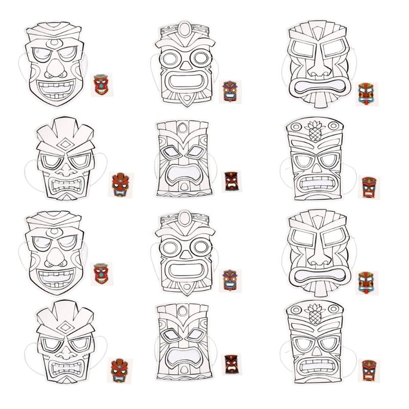 Classroom Project Island Masks, 12 Pack Paintable Paper Pulp Mask Set for Student Art Activities, Summer Party Crafts and Family DIY Use
