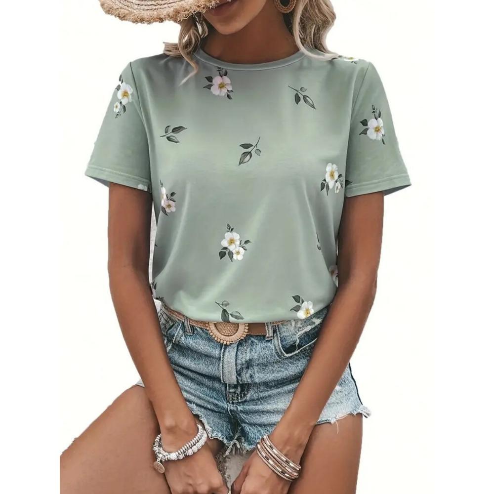 Women's T-shirt Fashion Printed Top Summer Outdoor Round Neck Short Sleeve T-shirt