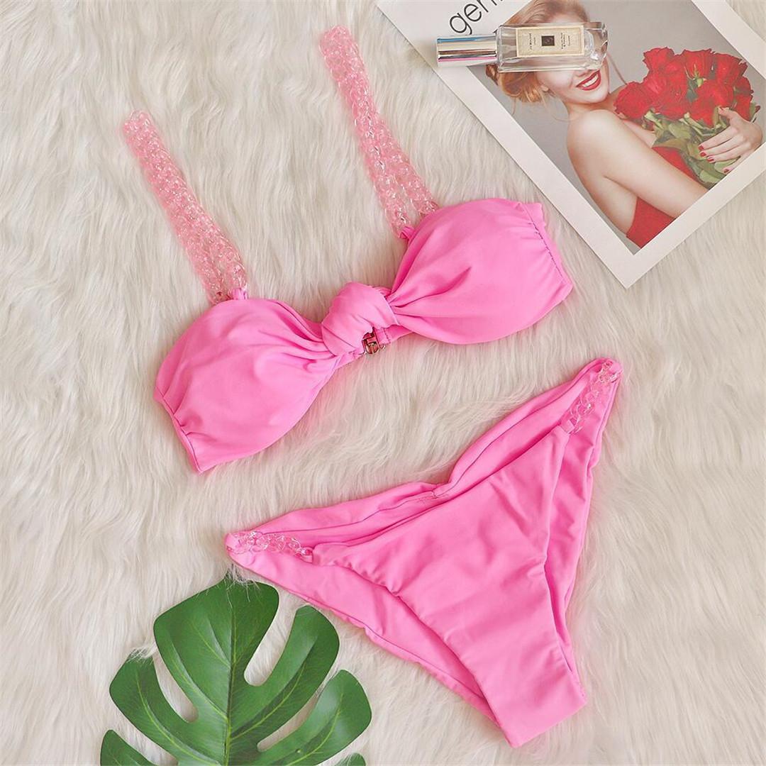 

Scrunch Butt Knotted Bikini Женские купальники Женский купальник из двух частей Комплект бикини Мягкий купальный костюм Купальный костюм для женщин M розовый