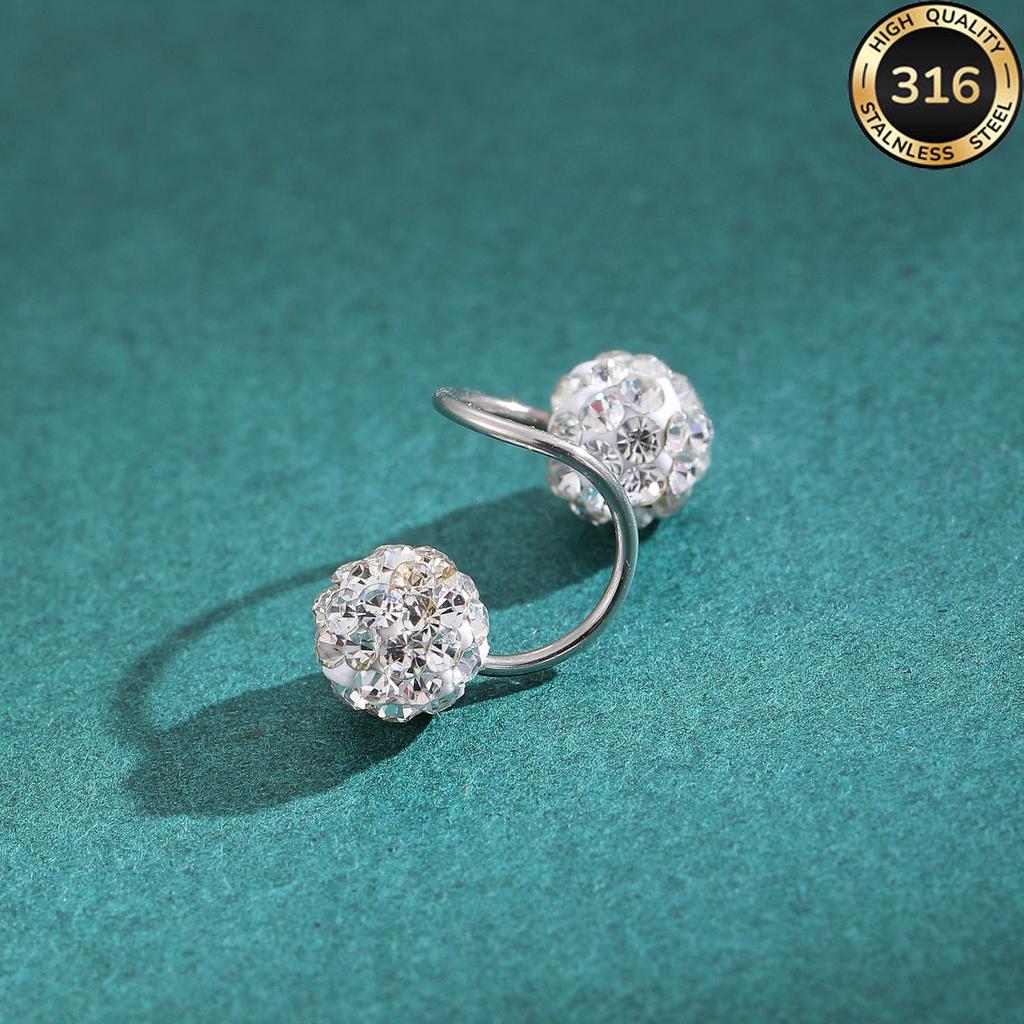 316S rod full drill ball stud earrings, stainless steel screw rod lip ring puncture