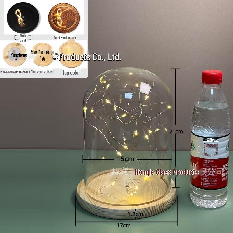 Luminous Sea Urchin Glass Dome with Preserved Flowers and String Lights