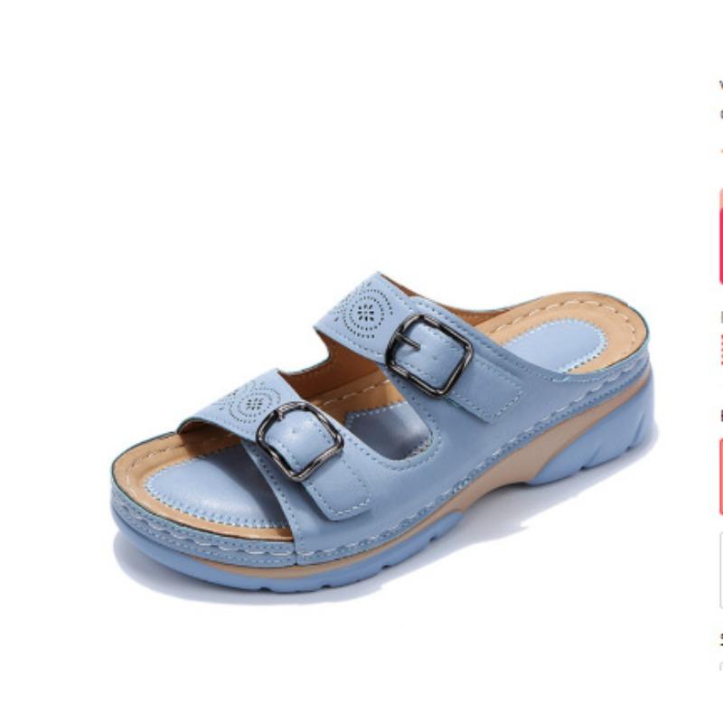 

Large size slippers women s summer new slope heel fish mouth metal buckle women s shoe size wish 43 светло-синий