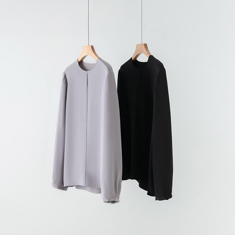 Women's Silk Long Sleeve Top - Mulberry Silk, Loose Fit, Round Neck, Spring & Autumn.