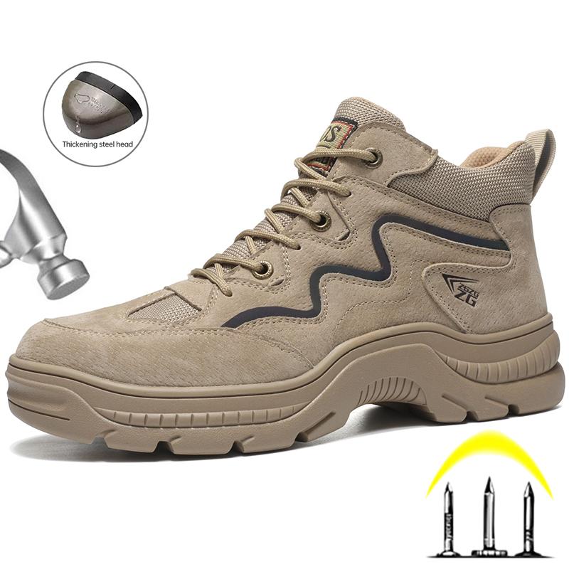 Cow Suede Work Safety Boots Men Steel Toe Shoes Puncture-Proof Indestructible Boots Safety Shoes Men Work Shoes Sneakers Male