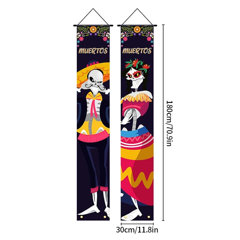Day of The Dead Decoration Halloween Decoration Outdoor Door Hanging Flags Mexican Party Scary Accessorie Home Decor