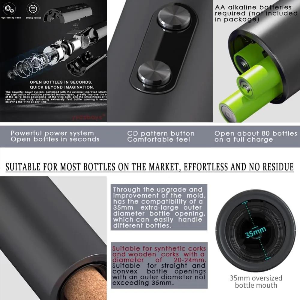 Electric Wine Opener, Automatic Bottle Opener, Battery-operated Reusable Wine Remover