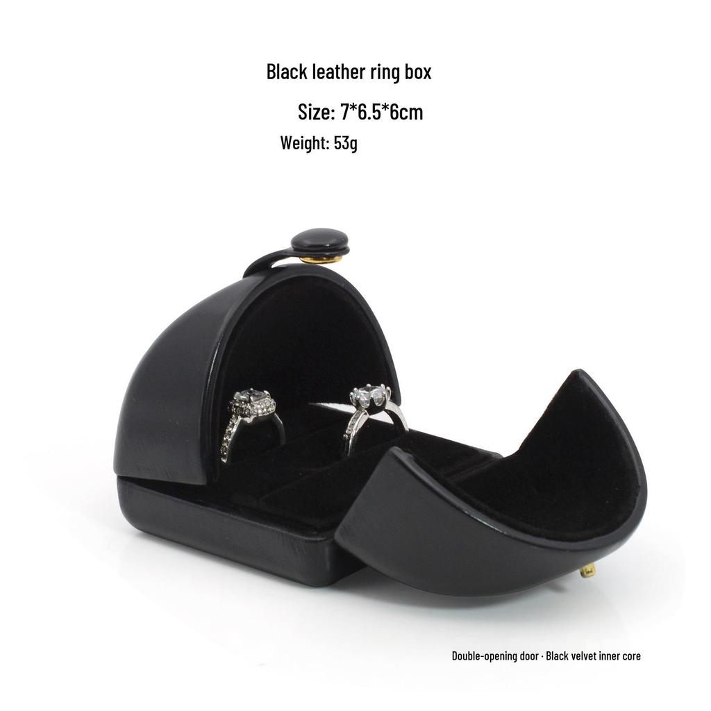 Black Leather Dual-Opening Jewelry Box for Rings, Earrings, Necklaces, and Bracelets