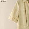 ZANZEA Women Casual Turn Down Collar Loose Summer Short Sleeve Dress