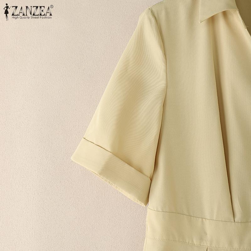 ZANZEA Women Casual Turn Down Collar Loose Summer Short Sleeve Dress