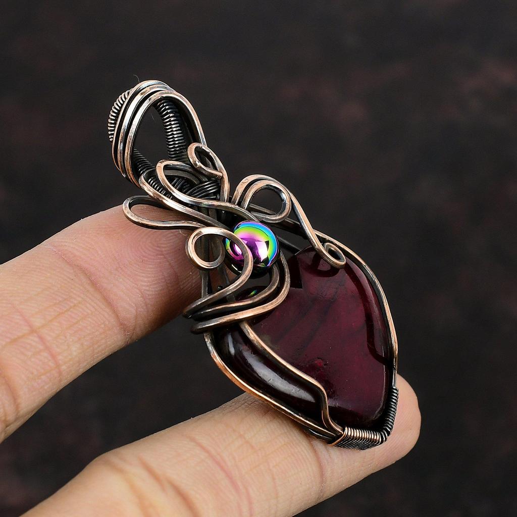 Pandantiv Labradorit Roșu Foc Pandantiv Înfășurat în Sârmă de Cupru Bijuterii cu Piatră Prețioasă de Cupru Pandantiv de Designer Bijuterii Handmade Înfășurate în Sârmă Cadouri Pentru Mamă
