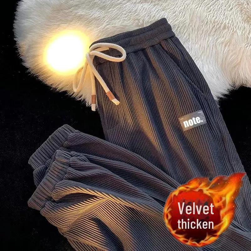 Men's Corduroy Cuffed Casual Pants - Loose Hong Kong Style, Versatile for Autumn and Winter, Trendy Design Sports Pants by [Brand Name]