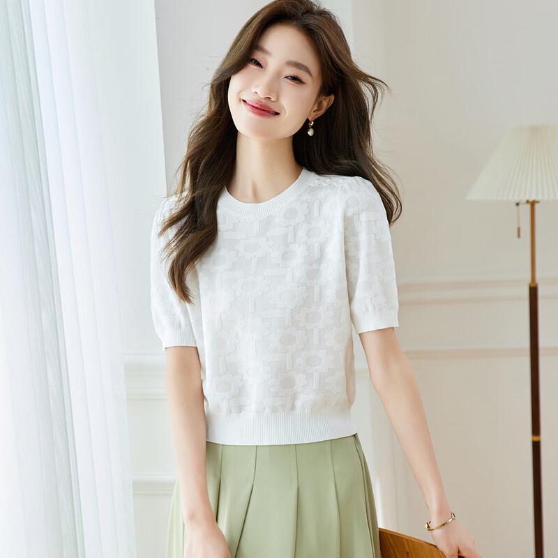 

Srcr Mulberry Silk Blend Short Puff Sleeve Knit Top XL