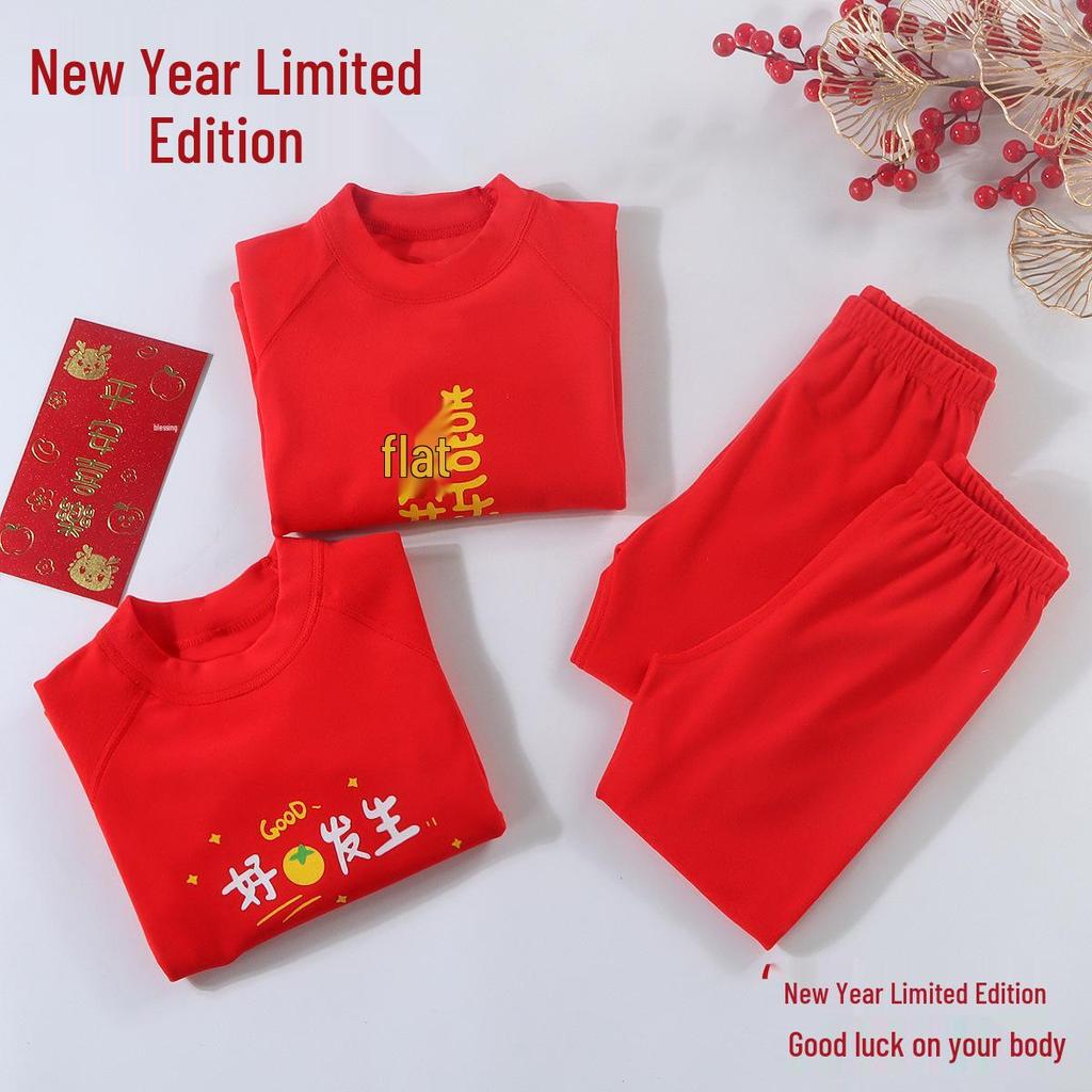 Warm Plush Raglan Sleeve Pajamas - Boys & Girls, Round Neck, Long Sleeve, for Autumn/Winter
