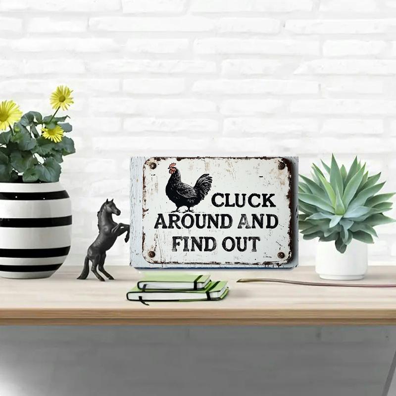 2D Flat Wooden 30*20cm Funny 'Cluck Around And Find Out' Chicken Sign Engraved Wall Art, Perfect for Home, Bar, Cafe & Garage Decor
