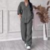 2026 Fashionable European-American Women's Cotton Linen Set: Comfortable Loose Top & Wide-Leg Pants