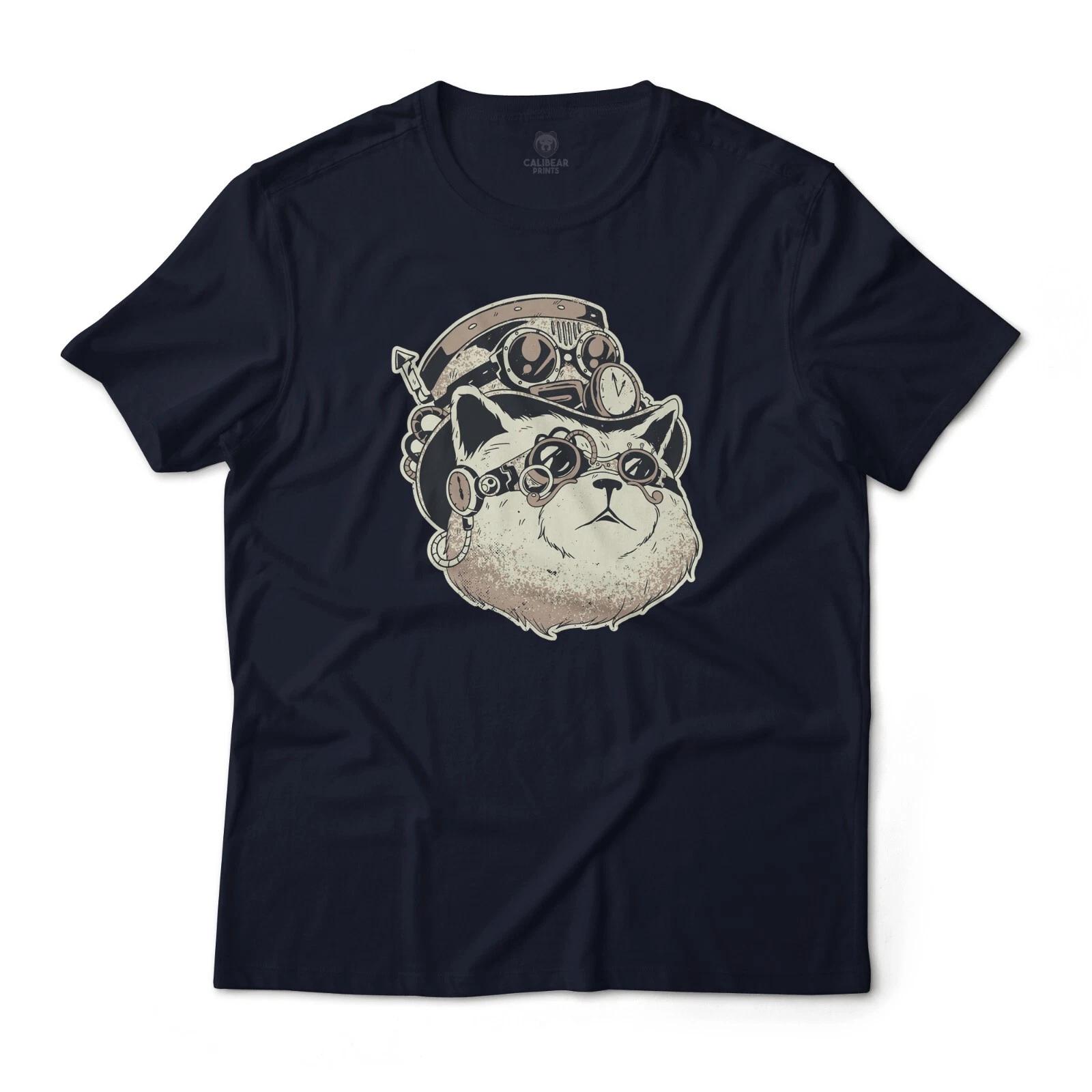 Steampunk Fantasy Cat Animal Art Graphic T-T-Shirt Unisex Lightweight Cotton 4XL