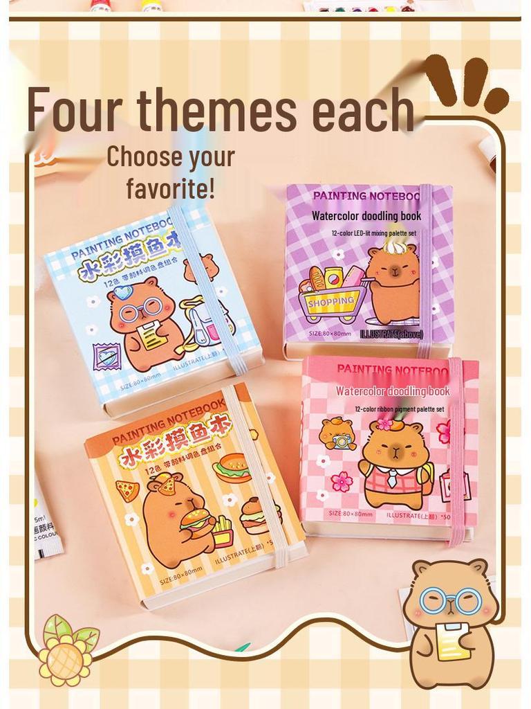 Wheat Youth Watercolor Fish Stationery Set: Gift Box for Students with Notebook and Tools