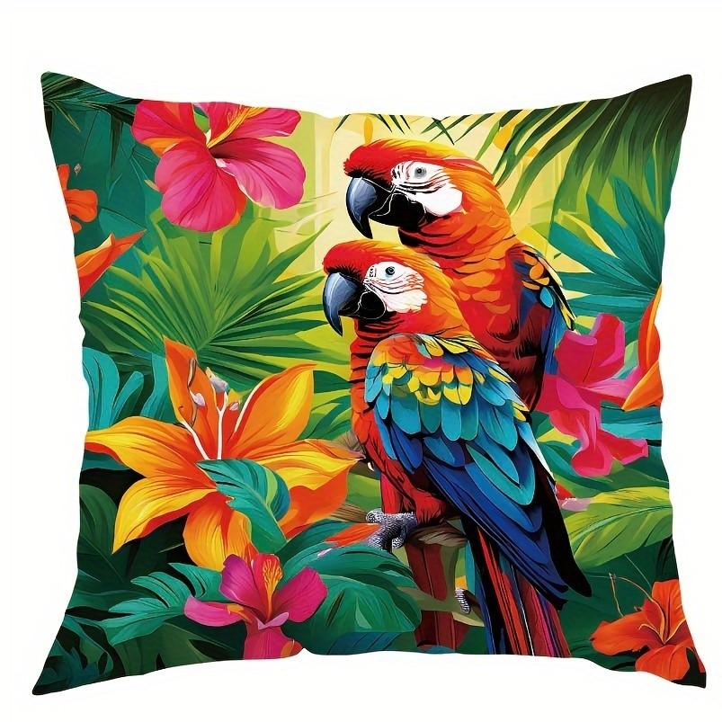 VIKAMA Vivid Parrot & Tropical Floral PillowcasesLiving Room Sofa Cushion Cover, Soft and Comfortable, Bedroom Room Decoration
