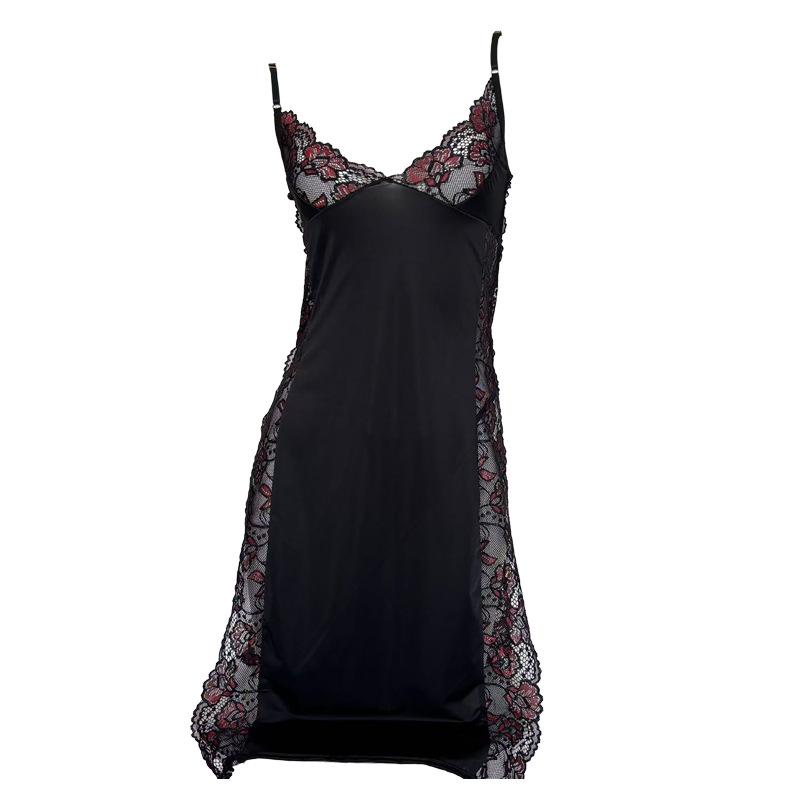 Elegantes transparentes Träger-Nachthemd mit tiefem V-Ausschnitt und Spitzenbesatz - Sexy & Flirty