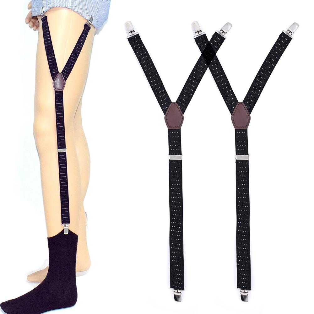 2pcs Men's Shirt Holders Stays Y-Style Adjustable Elastic Leg Suspenders Straps Non-slip Clips Sock Garter Clamps for Military