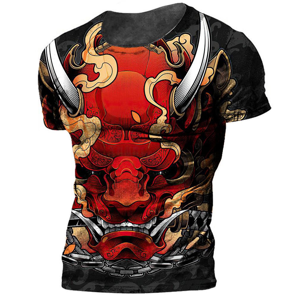 Japan Samurai Print Men's T Shirt Summer O-neck Oversized Tees Casual Short Sleeved Pullover Tops 2024 New Punk Cool Streetwear