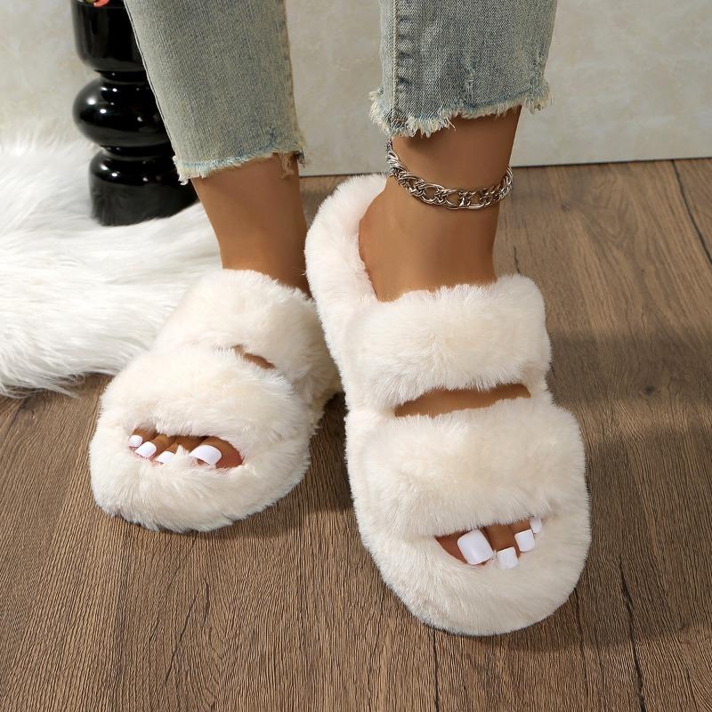 Cozy Plush Faux Fur Slippers with Single Strap and Thick Sole for Indoor Warmth
