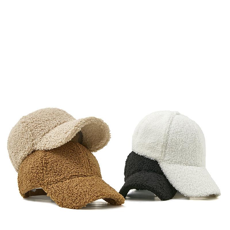 Autumn and Winter Men's and Women's Caps Thickened Warm Lamb Wool Caps Solid Color Outdoor Baseball Caps