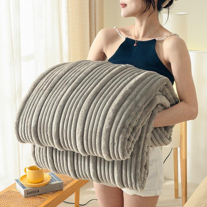 Modern Simple Milk Velvet Blanket Four Season Universal Parent-child Striped Jacquard Solid Color Office Nap Yoga Small Blanket