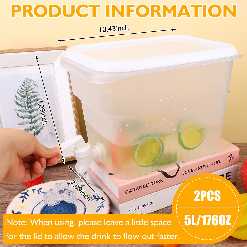 2Pcs Plastic Water Dispensers Fridge Liquid Dispenser Drink Dispenser With Tap Iced Beverage Dispensers For Milk Ice Water Cockt