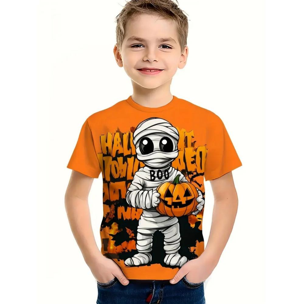 Halloween T-shirt Original Pumpkin Printed Short Sleeve Retro Children's Clothing Festival Horror Children's Clothing Pattern T-shirt