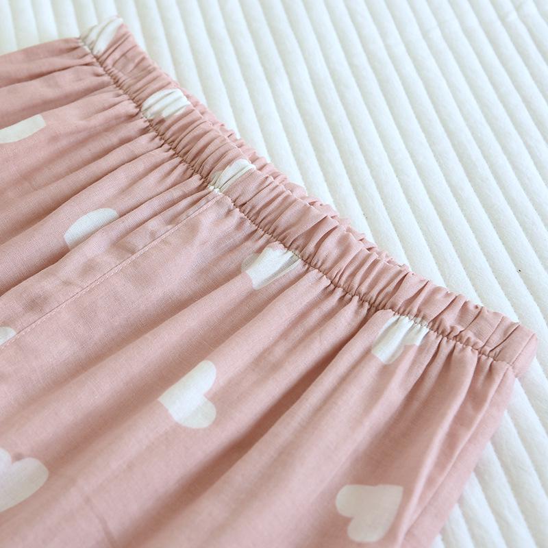 Women's Long Sleeve Cotton Pajamas - Heart Pattern, Double Layer Gauze, Sweet & Cozy Homewear Set for Spring/Autumn