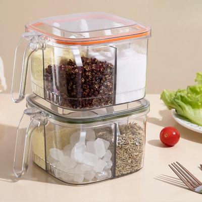 Gewürzbox für die Küche, 4 Gitter, versiegelter, durchsichtiger Deckel, Vorratsbehälter für Salz, Gewürzdose, Chilipulver, Glas, Zuckerdose, Pfeffer, Gewürz