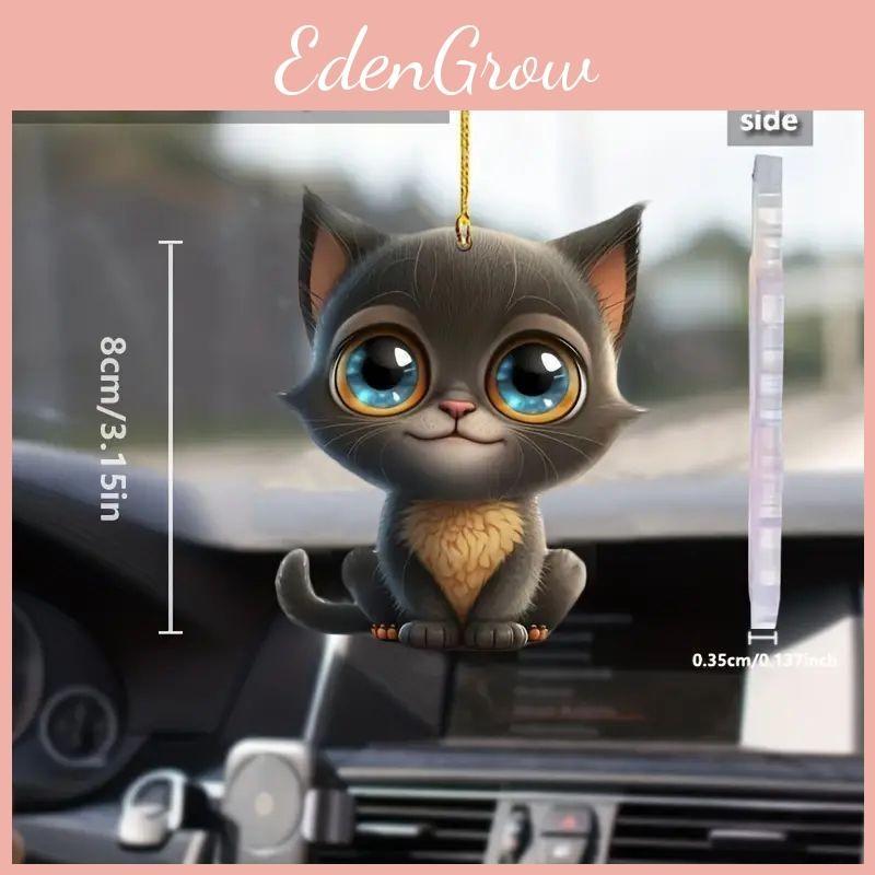 Acrylic Surface Flat Playful Big Eyed Cat Christmas Tree Hanging Pendant