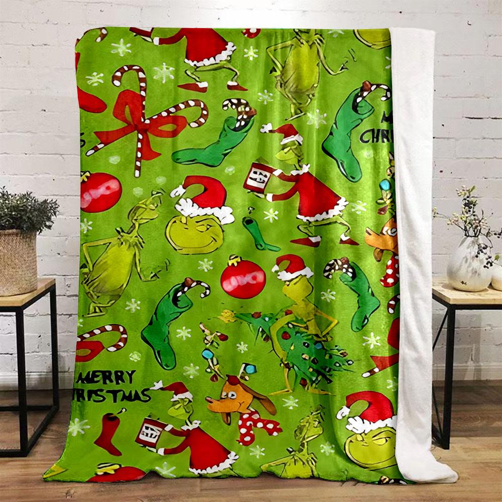 Grinch Christmas Pattern Blanket Patterned Flannel Blanket Perfect for the Bedroom Living Room, Sofa, or a Little Nap