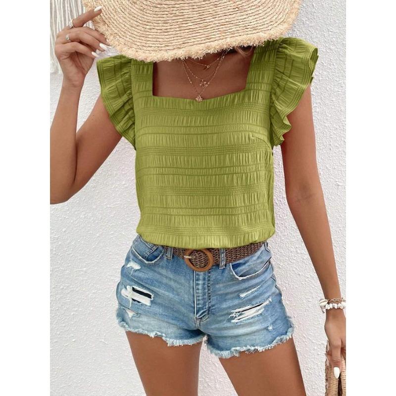 Summer Women's Plus Size Vest Tank Top Square Neck Ruffle Sleeveless Shirt Top