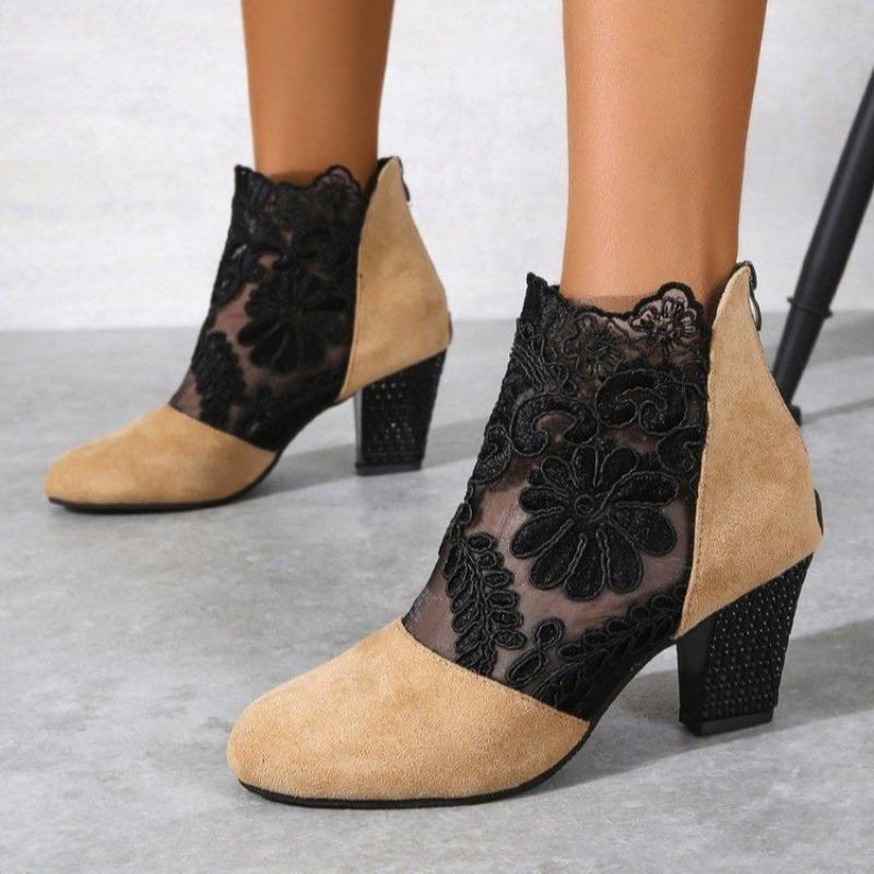 Lace Mesh High Heel Cool Boots Women's Large Size Fashion Round Head Thick Heel Sandals