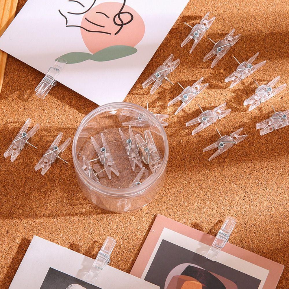 20Pcs/Box Mini Transparent Clip Push Pins Creative Pushpins with Clips Thumb Tacks  Wall Markers