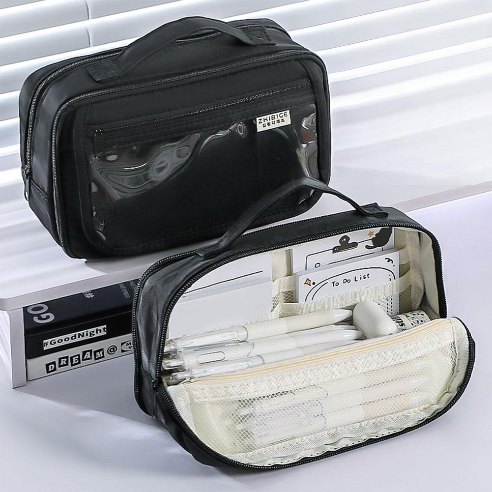 Transparent Magnetic Standable Pencil Case Large Capacity Stationery Bag Ins Style High Value School Supplies for Students