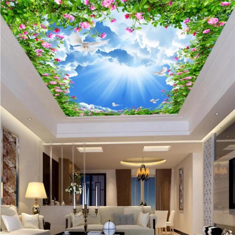 Tapet Tavan Tapet Modern 3d Cer Albastru Si Tapet Alb Decor Interior Sufragerie Tavan Mural Hol
