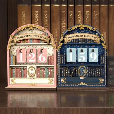 Contador de Livros Lidos Este Ano Rastreador com Número Sinais de Desafio de Meta de Leitura de Madeira Decoração de Estante Livro