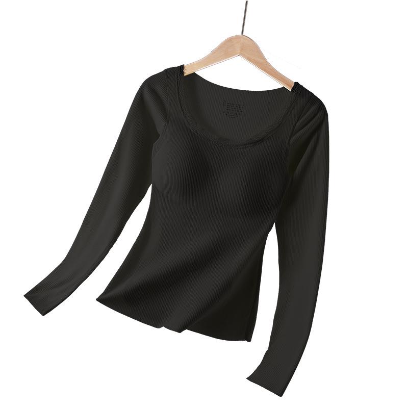 

Women s Long Sleeve Merino Wool Silk Seamless Top with Chest Pads - Bra-Free Slimming Base Layer XXL (140-155 jin)