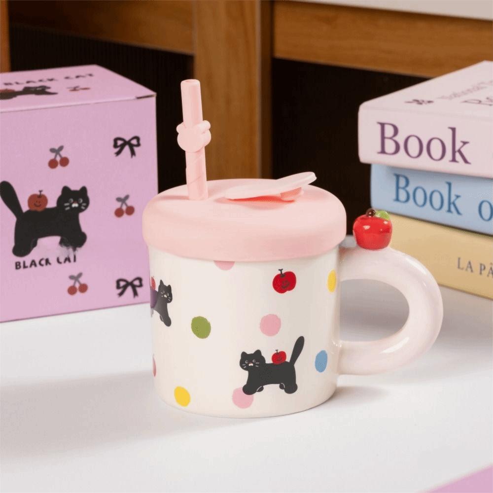 Cute Cat Pattern Cute Drinking Cup with Straw Cartoon Cat Drinkware  for Best Friend