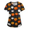 Women Halloween Print Loose Fit V Neck Short Sleeve Scrub Top with Pockets for Healthcare Professionals Comfortable Workwear